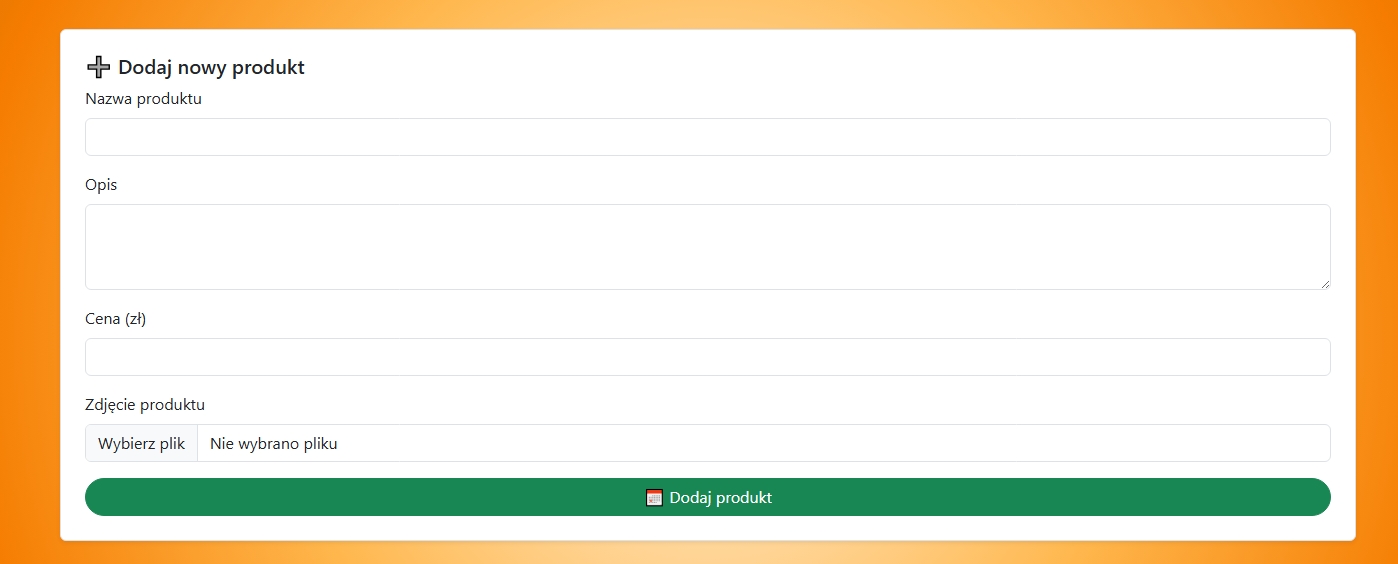 Formularz dodawania produktów
